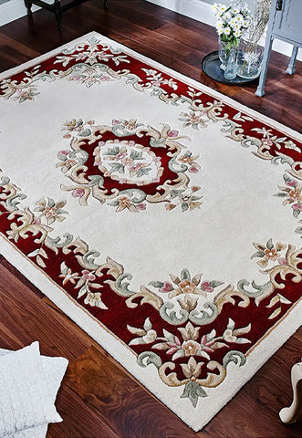 Royal Cream and Red Traditional Rug, also available in cream, red, rose, green, blue, beige. Available in 7 sizes - Lifestyle Image Cream and Red