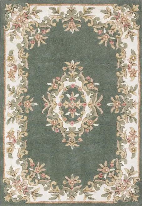 Royal Cream and Rose Traditional Rug, also available in cream, red, rose, green, blue, beige. Available in 7 sizes  - Main Image Green