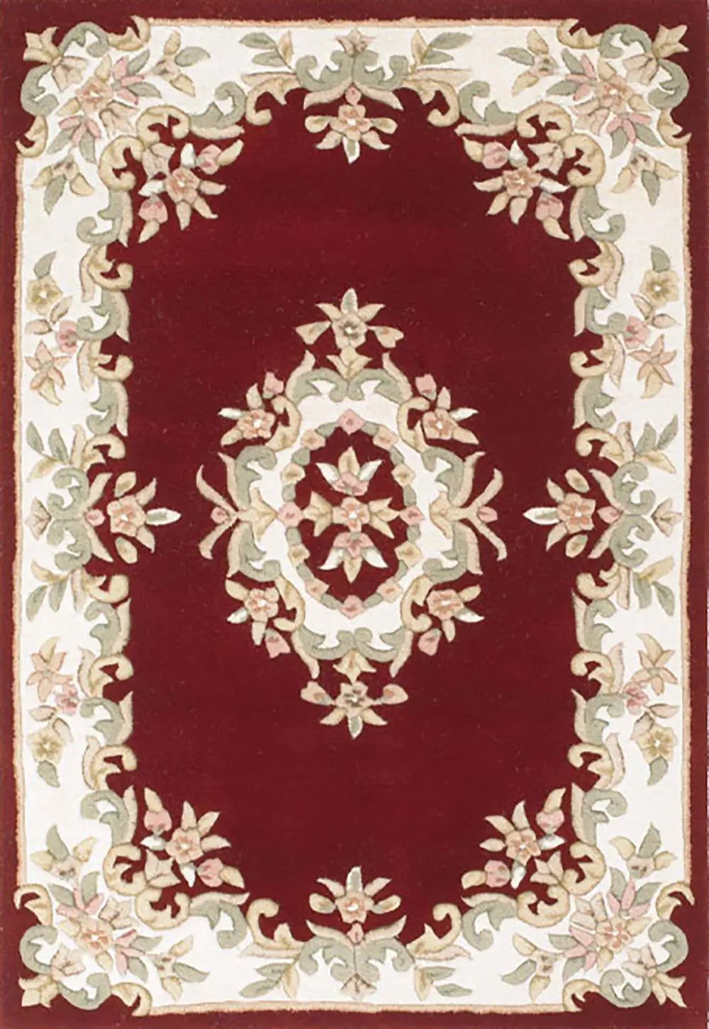 Royal Cream and Green Traditional Rug, also available in cream, red, rose, green, blue, beige. Available in 7 sizes  - Main Image Red