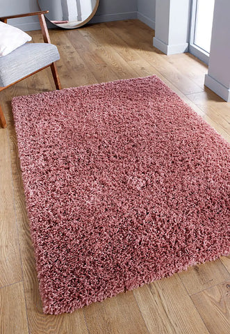 Serene Shaggy Soft Plain Rug, available in Charcoal, Cream, Grey, Gold, Beige, Pink, Red and Sage Green. Available in 5 sizes - Lifestyle Image - Pink