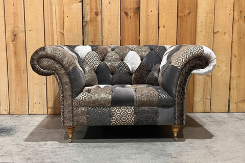 Oswald & Pablo Wiston Patchwork Velvet Chesterfield Armchair, also available in various size sofas - Product Overview Image