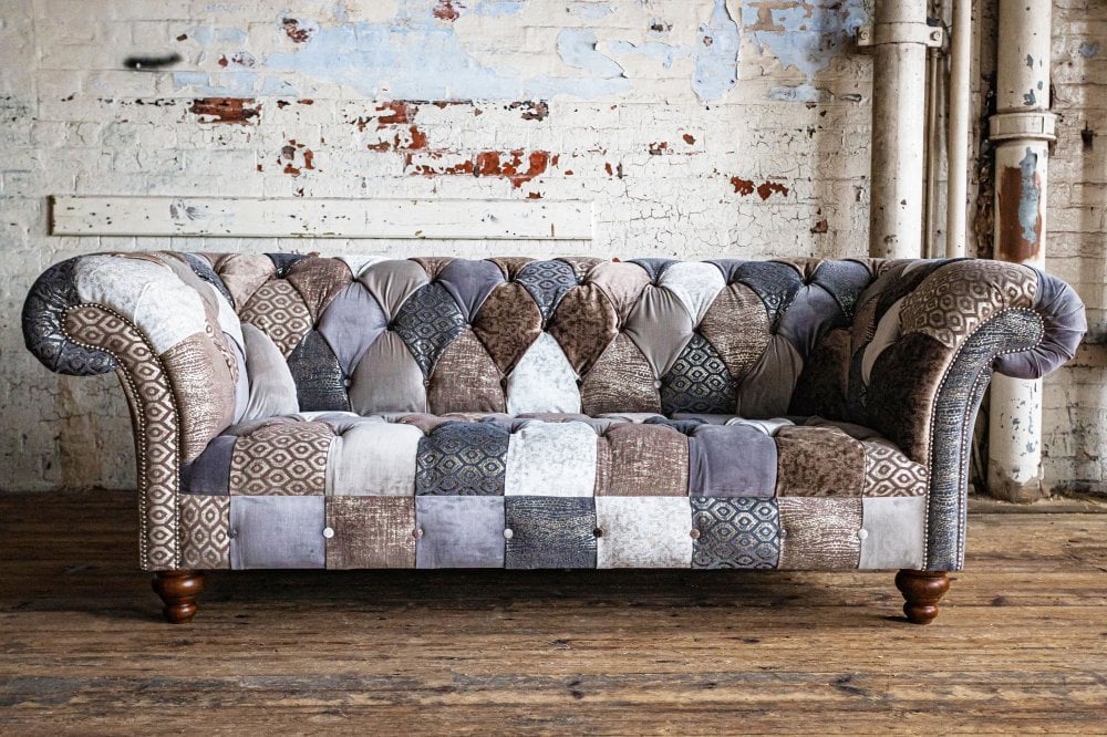 Oswald & Pablo Wiston Patchwork Velvet Chesterfield Sofa, Various Chair styles also available - Lifestyle Image