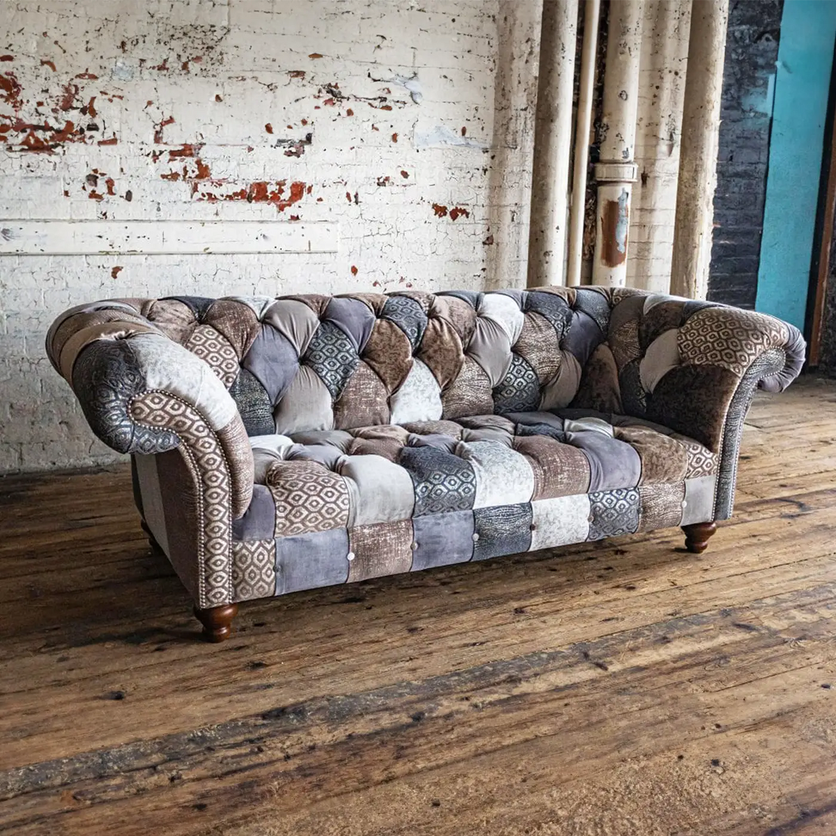 Oswald & Pablo Wiston Patchwork Velvet Chesterfield Sofa, Various Chair styles also available - Main Image  