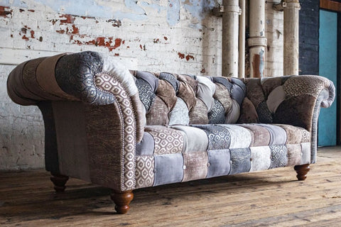 Oswald & Pablo Wiston Patchwork Velvet Chesterfield Sofa, Various Chair styles also available - Product overview Image