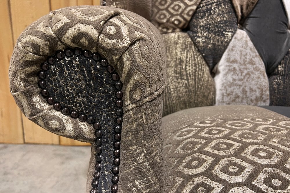 Oswald & Pablo Wiston Patchwork Chesterfield Wing Chair, also available in various size sofas - Studded Detail Image