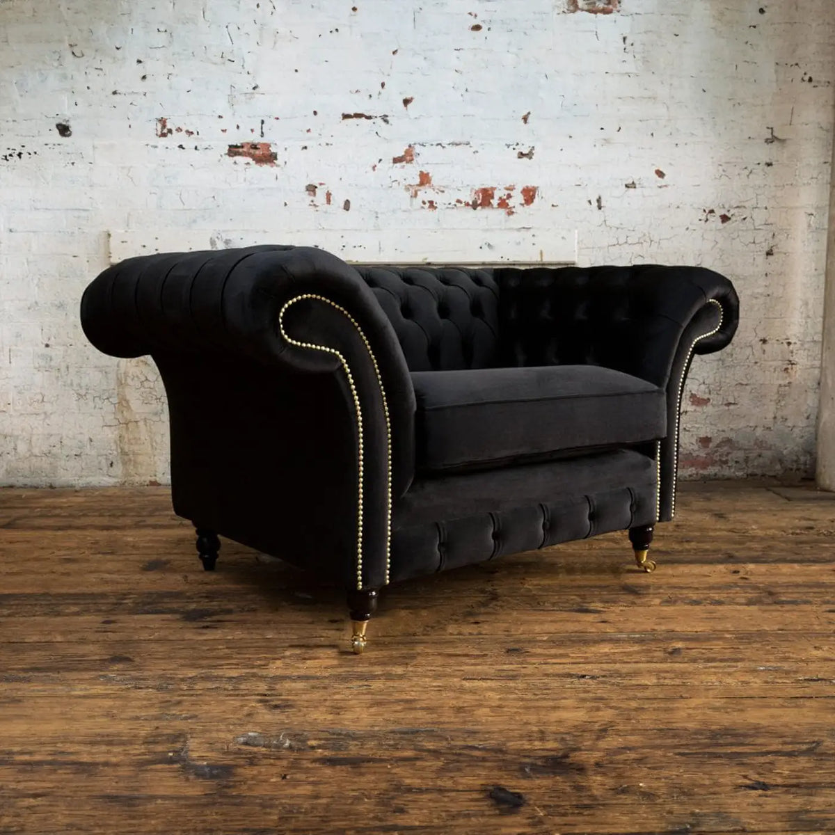 Oswald & Pablo Woodstock Chesterfield Black Velvet Armchair, also available in a variety of fabrics and colours - Main Image