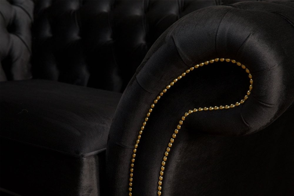 Oswald & Pablo Woodstock Chesterfield Black Velvet Armchair, also available in a variety of fabrics and colours - Stud Detail Image