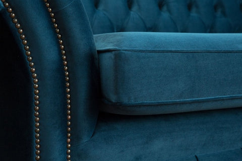 Oswald & Pablo Woodstock Chesterfield 3 Seater Blue Velvet Sofa, also available in various fabrics and colours - Fabric Image