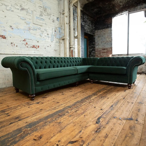 Oswald & Pablo Woodstock Chesterfield Green Corner Sofa, also available in a variety of fabrics and colours - Main Image