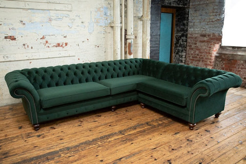 Oswald & Pablo Woodstock Chesterfield Green Corner Sofa, also available in a variety of fabrics and colours - Lifestyle Image