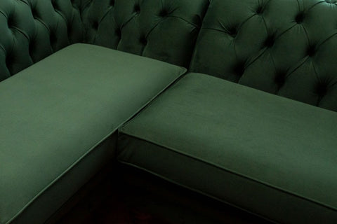 Oswald & Pablo Woodstock Chesterfield Green Corner Sofa, also available in a variety of fabrics and colours - Fabric Detail Image